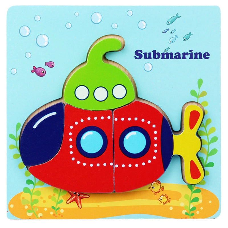 Kindergarten Children’s Enlightenment Early Education Cognition Cartoon Animal Cognition Hand-held Board Wooden Three-dimensional Puzzle Wooden Toys