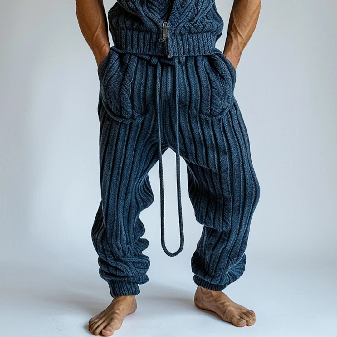 Retro Solid Color Casual Knitted Hooded Sleeveless Suit-inspireuse