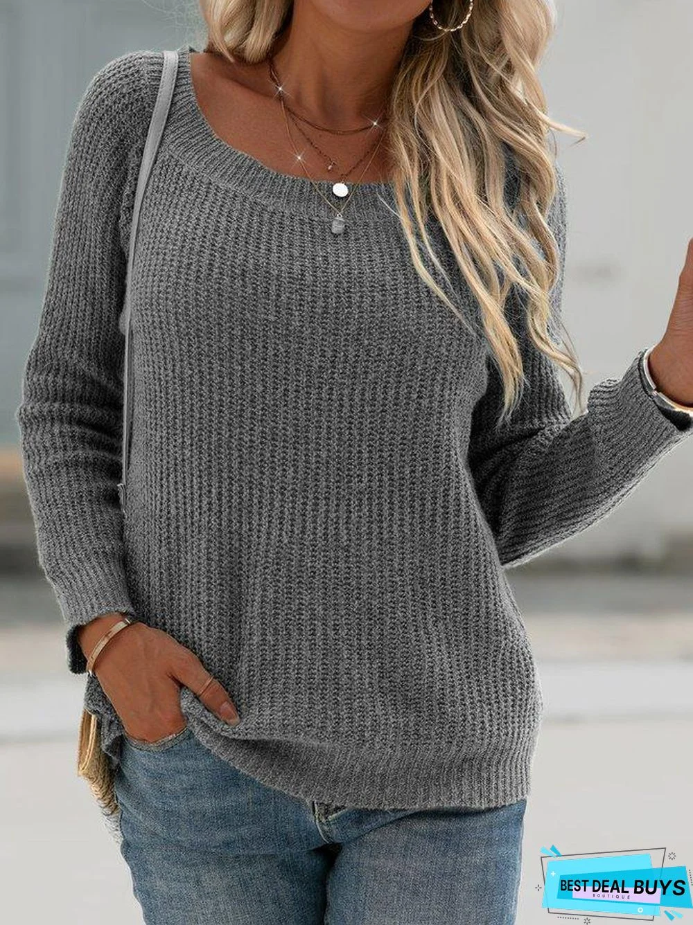 Crew Neck Vintage Solid Sweater