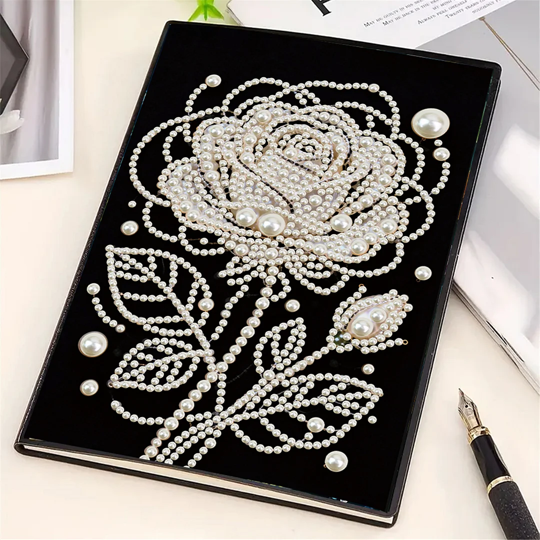 Rose Partial Pearl DIY 50 Pages A5 Diamond Painting Notebook Special Shaped Diamond Art Diary Book Kits Wireless Strip 5D Crystal Art Paintings Sketchbook for Art Drawing