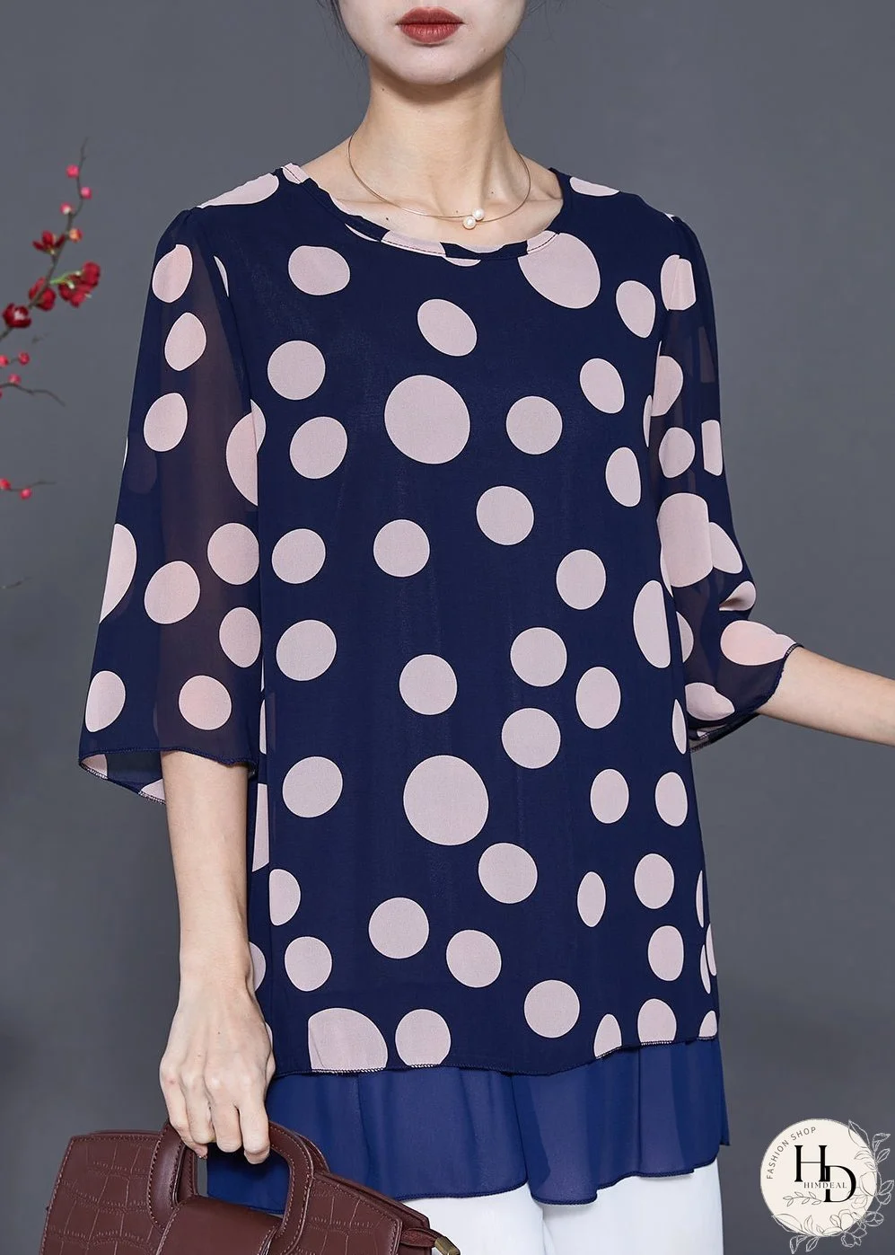 Stylish Blue Oversized Patchwork Chiffon Shirt Top Summer