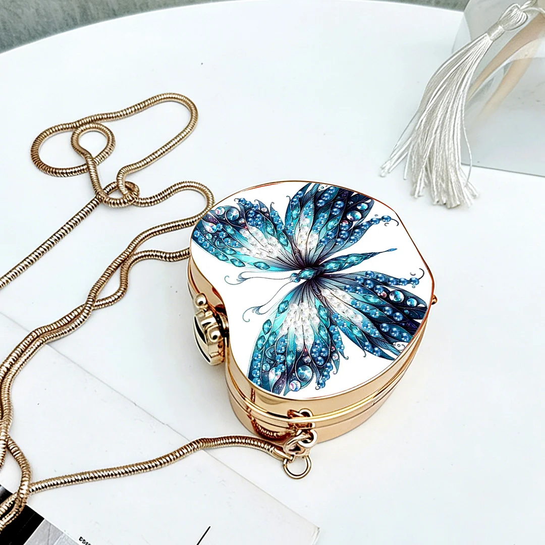Butterfly D DIY Acrylic Love Diamond Art Painting Card Case Wallet with Chain Small Diamond Painting Crossbody Bag for Adults Women Girls Gift