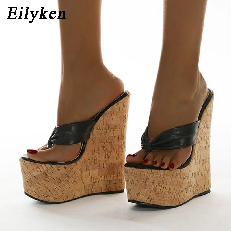 Eilyken 2022 New Sexy Super 18CM High Heels Platform Wedges Pinch slippers Women Sandals Mules Slippers Shoes Size 35-42