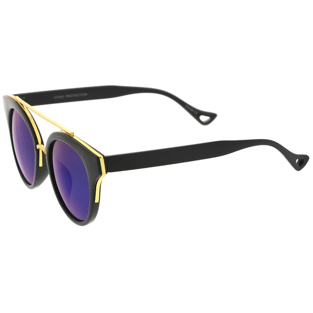 Double Nose Bridge Round Colored Mirror Lens Cat Eye glasses 51mm