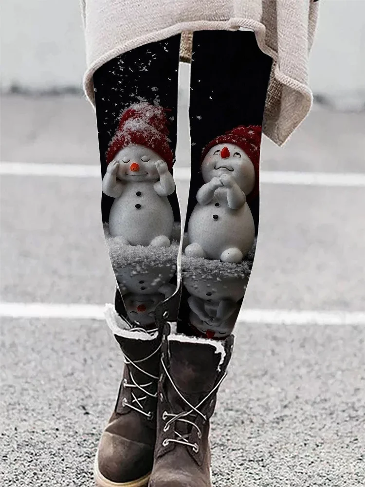 VChics Cute Christmas Snowman Print Casual Leggings