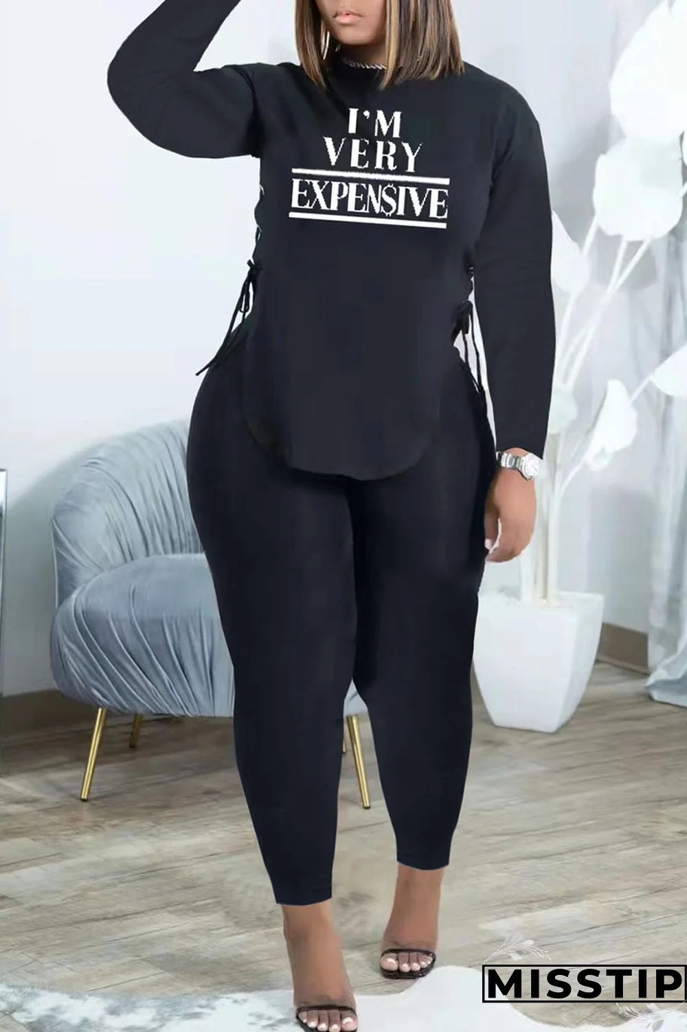 Brown Fashion Casual Print Bandage Patchwork O Neck Long Sleeve Two Pieces