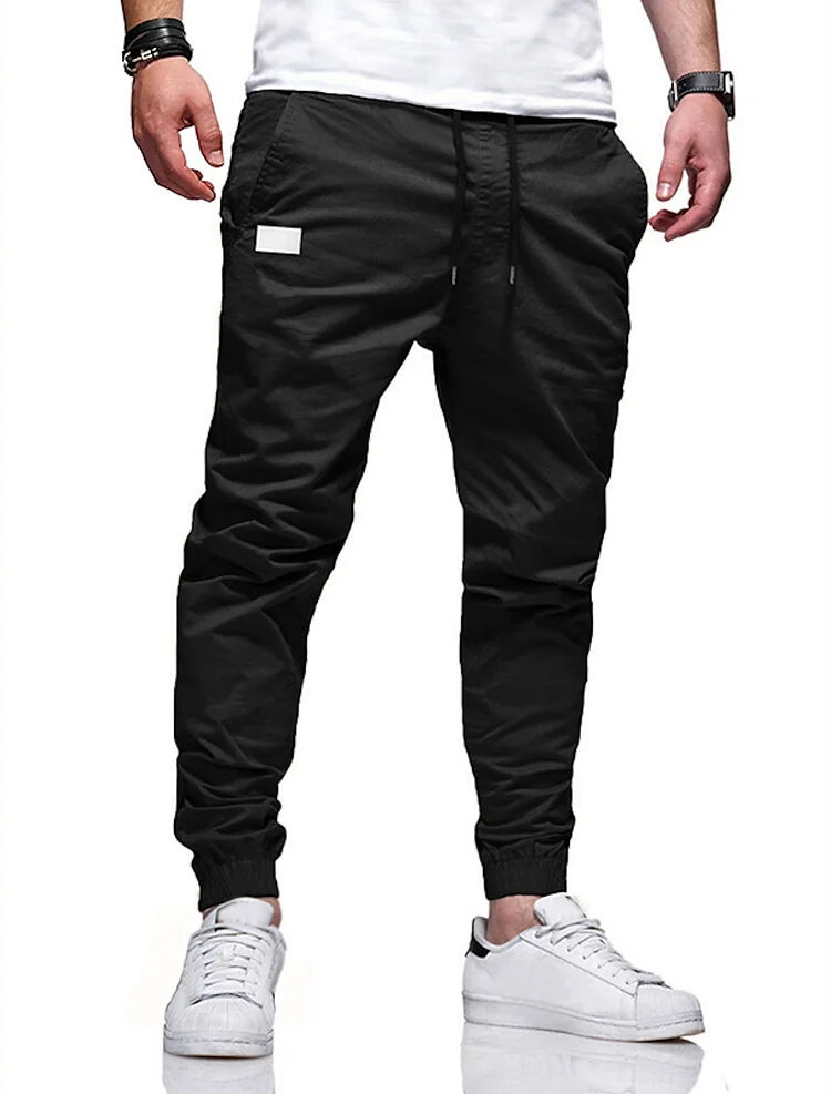 Men's Cargo Pants Joggers Trousers Drawstring Elastic Waistband Stylish Simple Solid Color