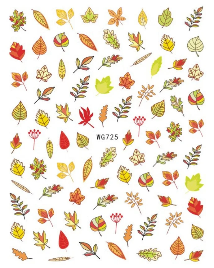 1PC Fall Leaf Flowers Line 3D Nail Sticker Mape Leaves Waves Pattern Decals Slider DIY Nail Art Decoration Wraps For Manicures-Nail Inspo