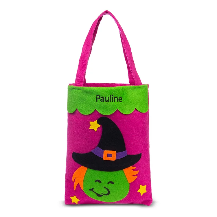 Witch Bag-Personalized 1 Name Halloween Tote Bags, Custom Kids Halloween Trick or Treat Candy Bags with Witch