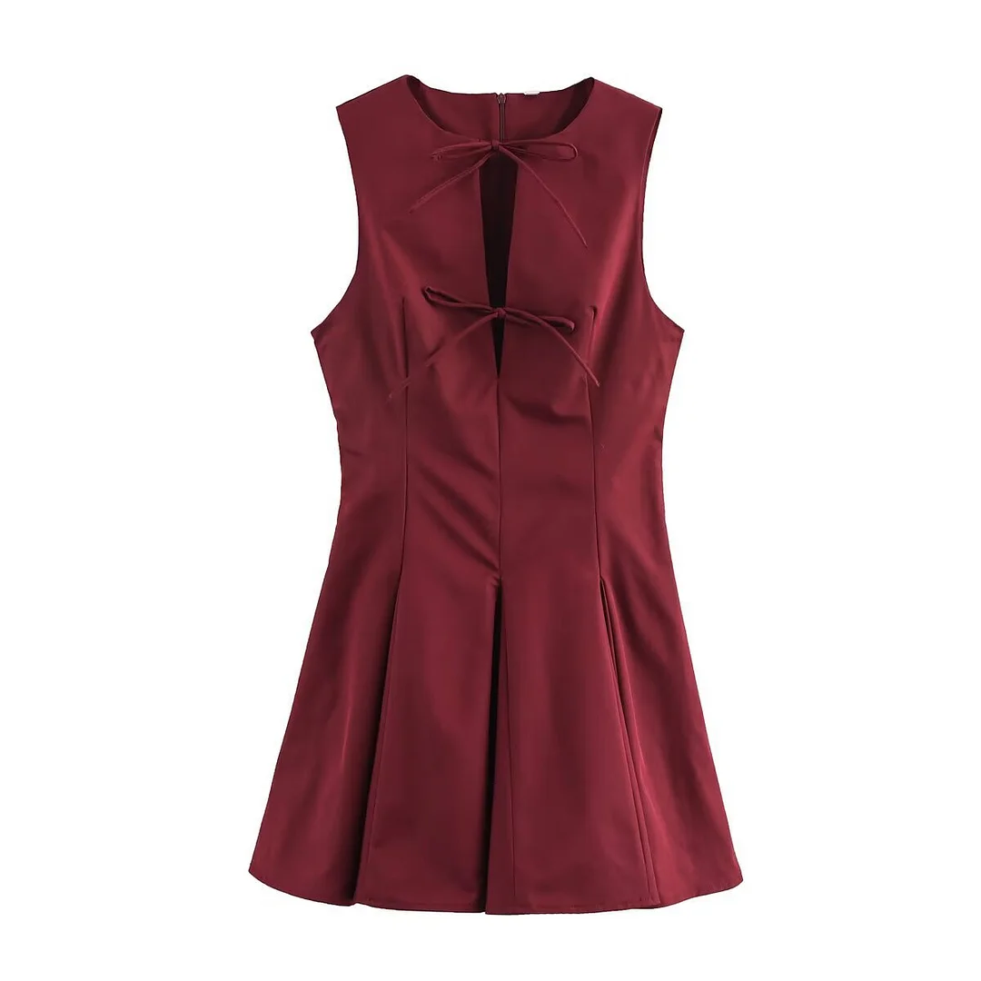 Nigikala Nigikala Summer Fashion Temperament Wide Swing Bow Trim Sleeveless Dress Dress Woman B888