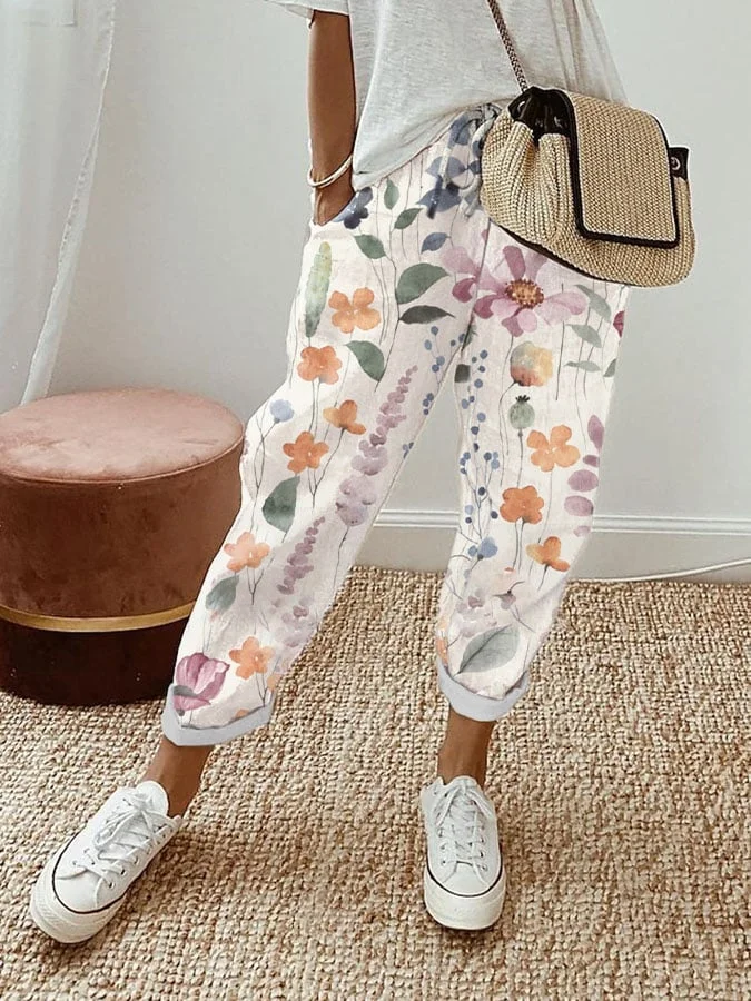 Women's Classic Floral Print Wide Leg Pants