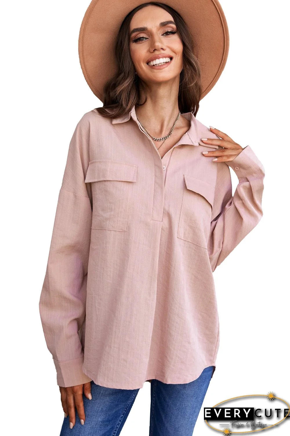 Khaki Buttoned Long Sleeve Shirt with Pocket