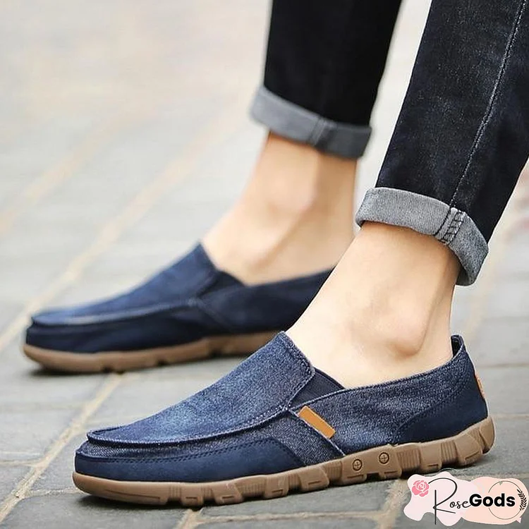 Men Casual Breathable Slip-On Loafers Flat Canvas Shoes