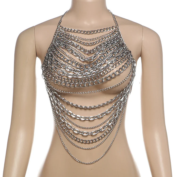 Personalized Halter Backless Cutout Metal Chain Vest