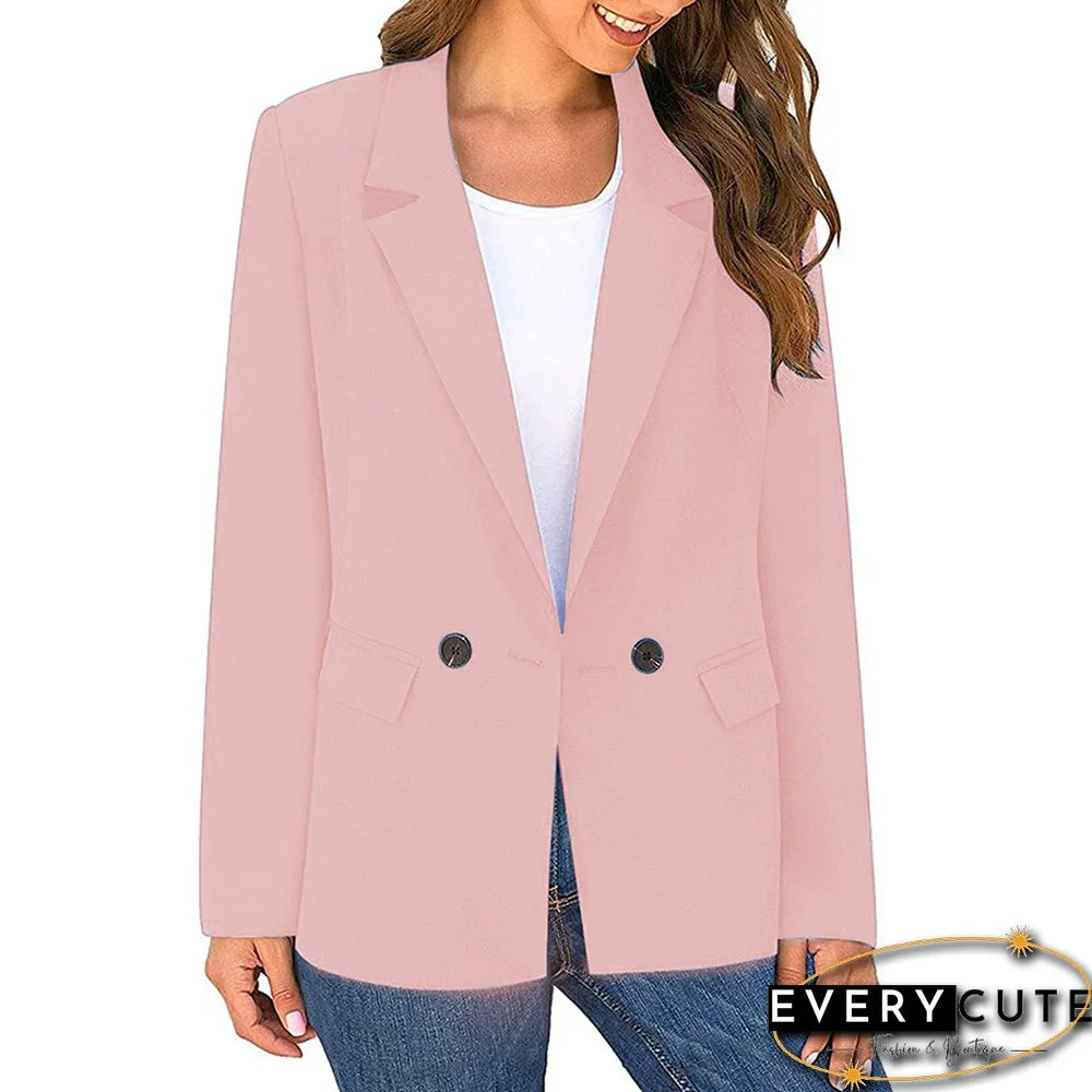 Pink Lapel Collar Button Solid Color Blazer