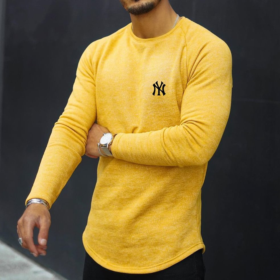 Casual Solid Color Round Neck Long Sleeve T-shirt