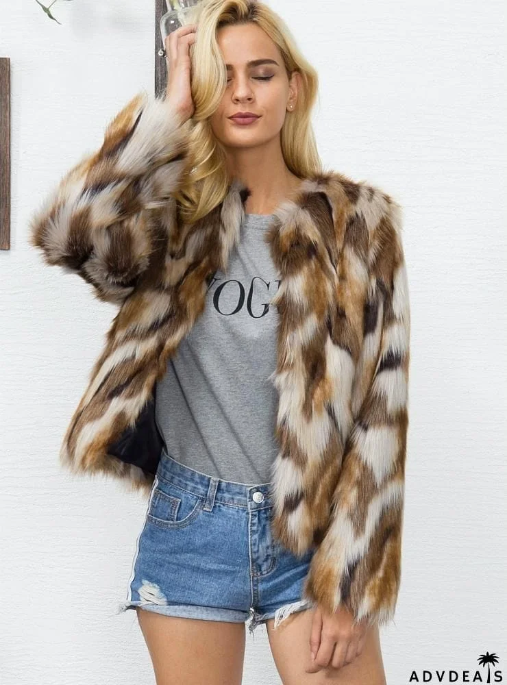 Women Fur Like Coat Women'S Mixed-Color Coat