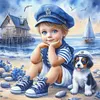 Boy And Puppy-11CT Stamped Cross Stitch 45*45cm/17.72*17.72in