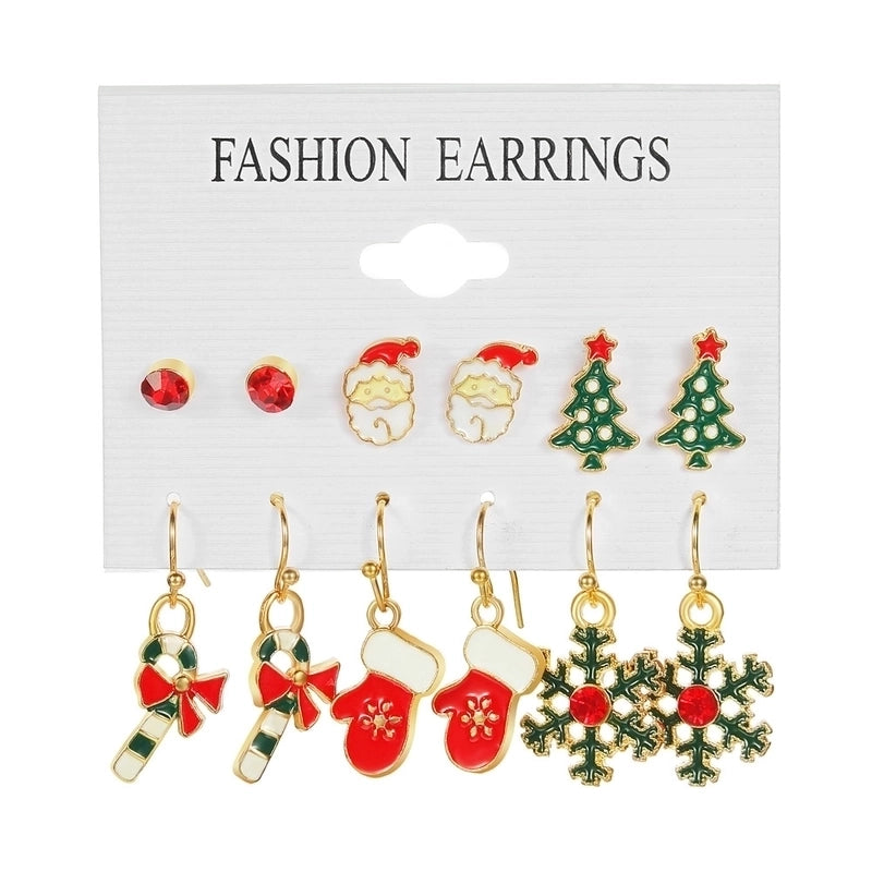 6 Pairs Ethnic Style Cartoon Character Christmas Tree Enamel Alloy Earrings