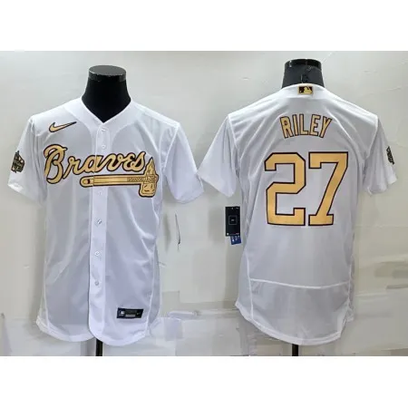 Men's Atlanta Braves #27 Austin Riley 2022 All-Star White Flex Base Stitched Baseball Jersey