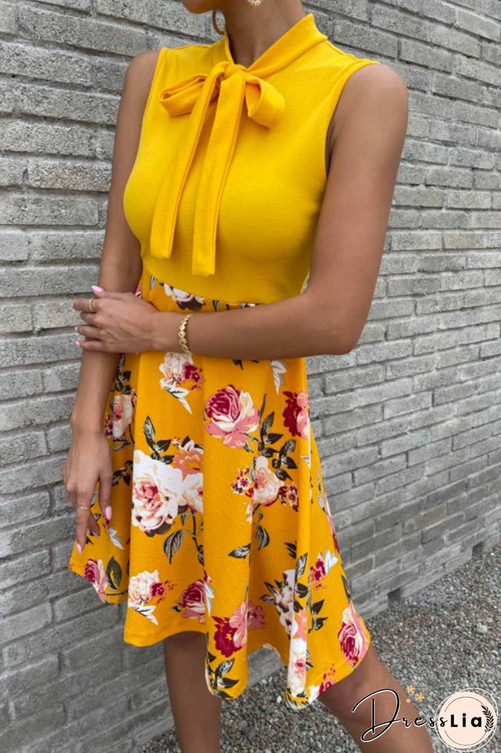 Fashion Print Bandage O Neck Cake Skirt Dresses(4 colors)