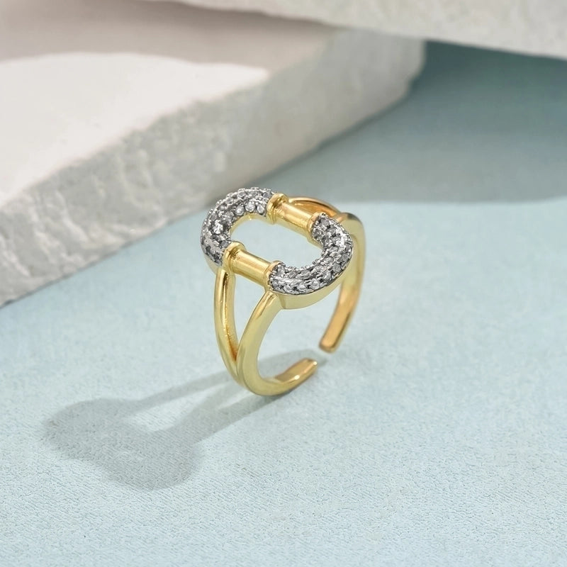 Copper 18K Gold Plated Inlay Geometric Zircon Open Rings