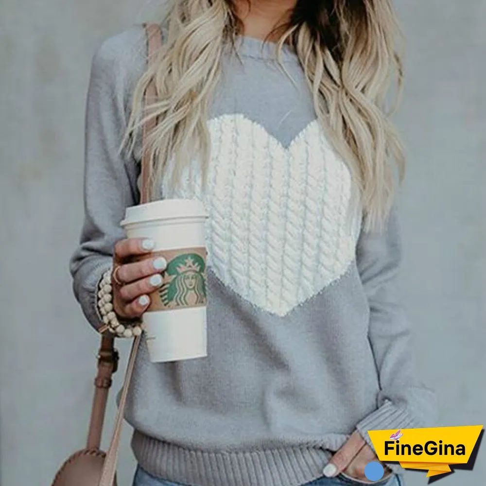 Oversized Sweaters For Women Fashion Autumn Winter Warm Women'S Jumper Loose Love Pattern Sweater Knitted Pullover Female