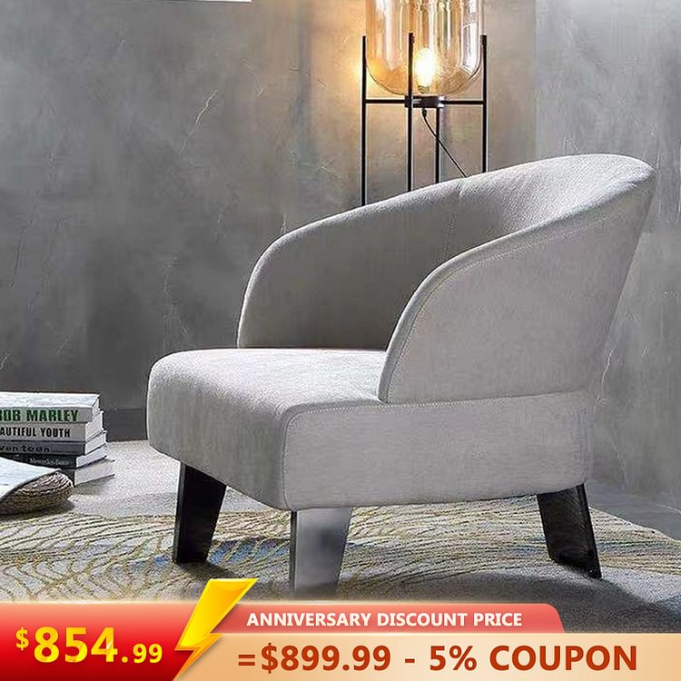 Homemys White Modern Wood Accent Chair Hemp Upholstery for Living Room