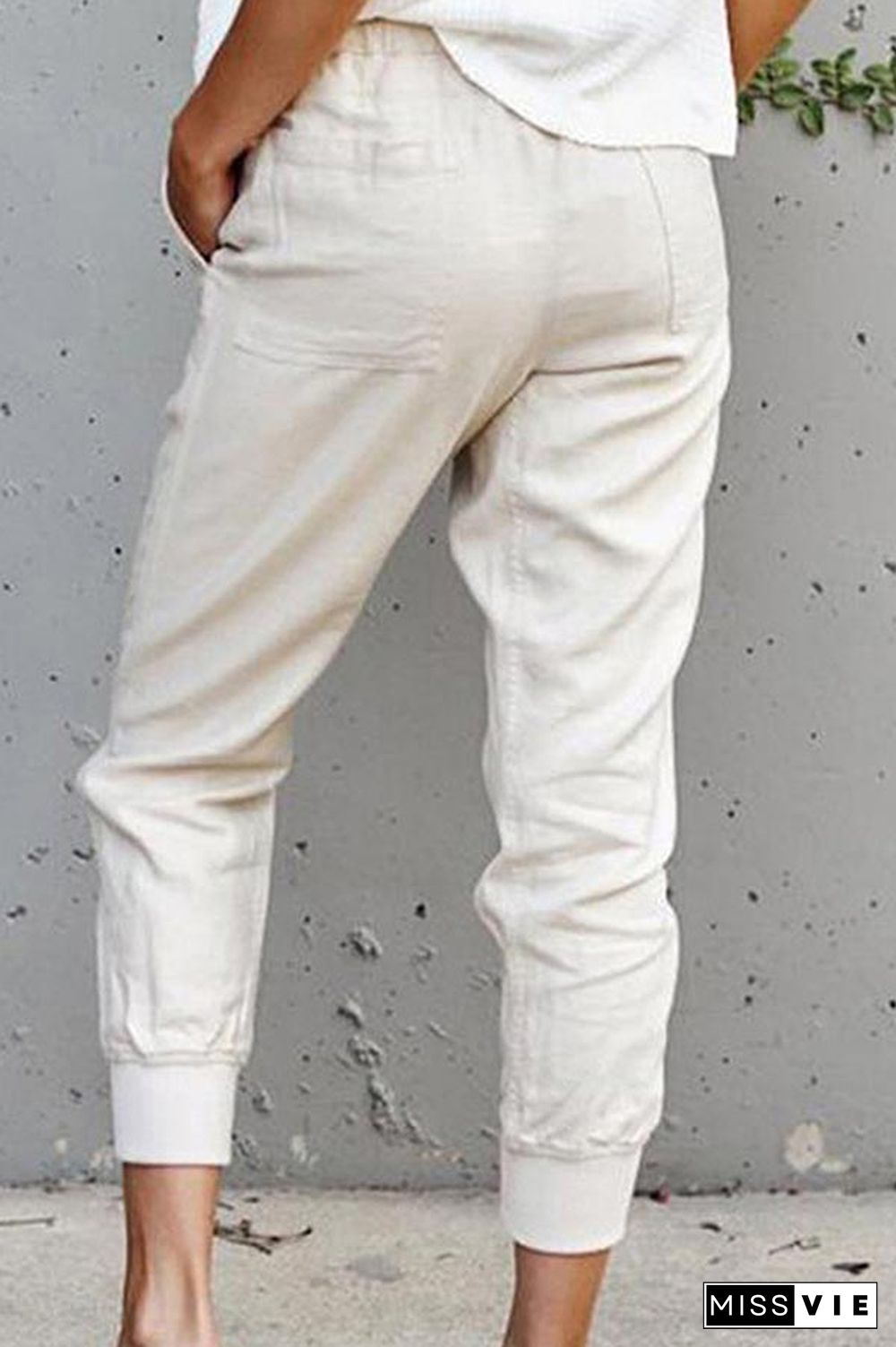 Casual Solid Lace-up Slim Cropped Trousers