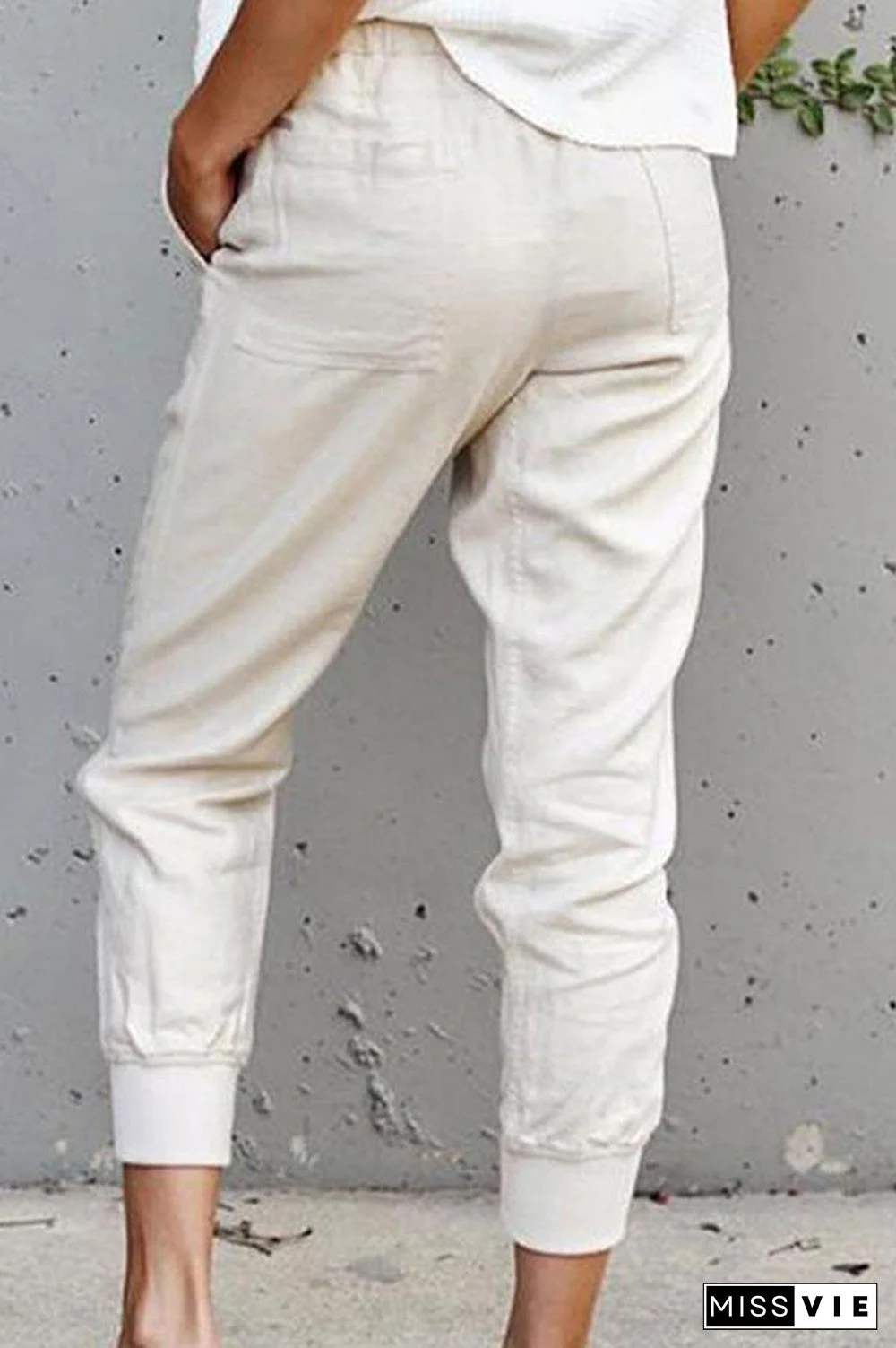 Casual Solid Lace-up Slim Cropped Trousers