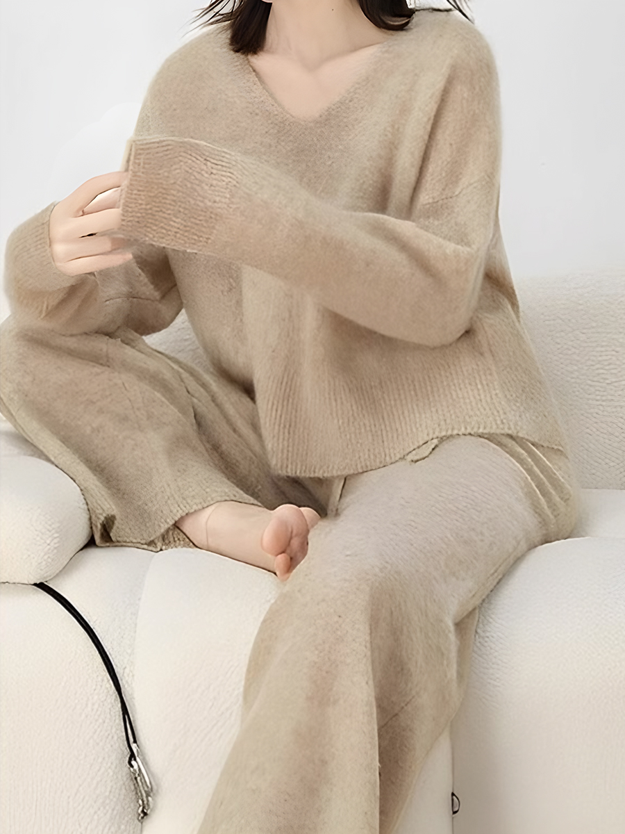 V Neck Sweater Pants Two-Piece Set