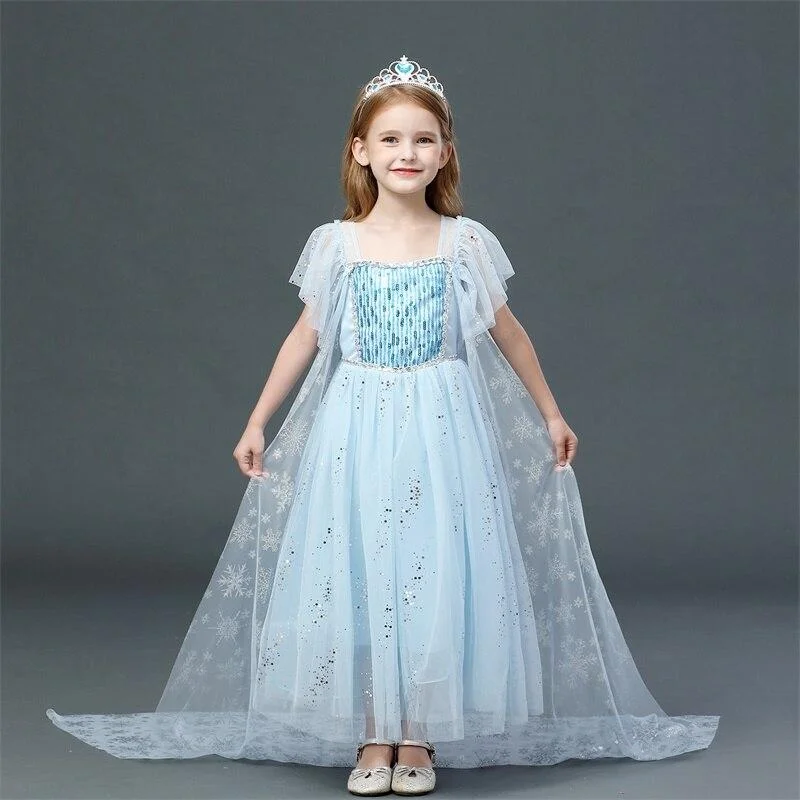 Long Sleeve Girls Christmas Dress Princess Dress up Halloween Party Gown Cartoon Character Cosplay Costume for Kids Children