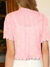 Contrast Lace Open Front Short Sleeve Cardigan for Women