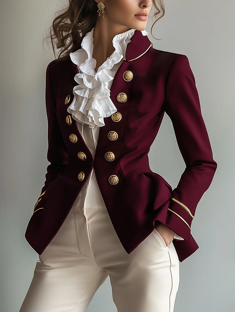 Ursime Retro Stand Collar Button Long Sleeve Jacket