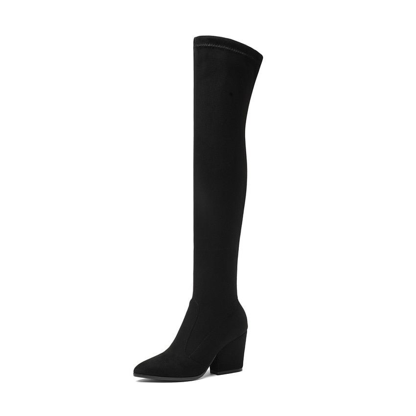 Women Over The Knee High Boots Wedges Heels Pointed Toe
