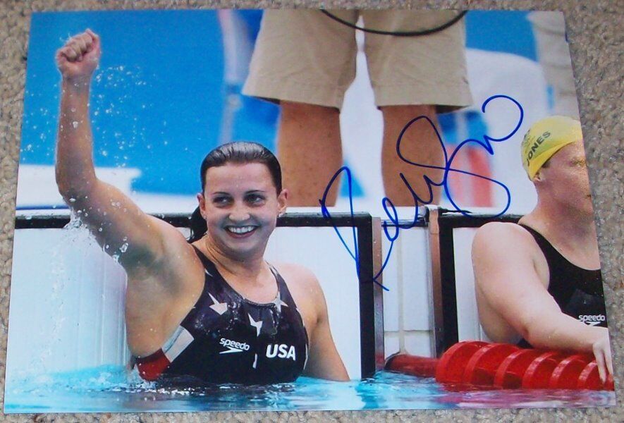 REBECCA SONI SIGNED AUTOGRAPH U.S.A. GOLD OLYMPIC SWIMMING 8x10 Photo Poster painting w/PROOF