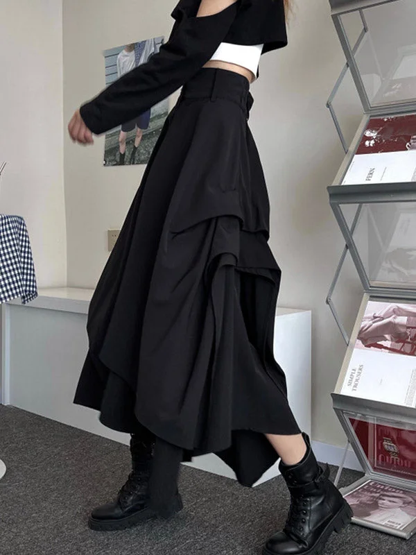 Original Irregular Black Loose Empire A-Line Skirt