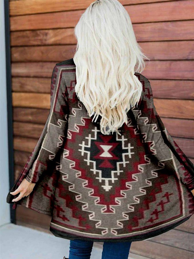 Ladies Vintage Western Print Long Sleeve Cardigan