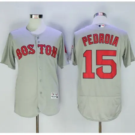 Red Sox #15 Dustin Pedroia Grey Flexbase Authentic Collection Name On Back Stitched MLB Jersey