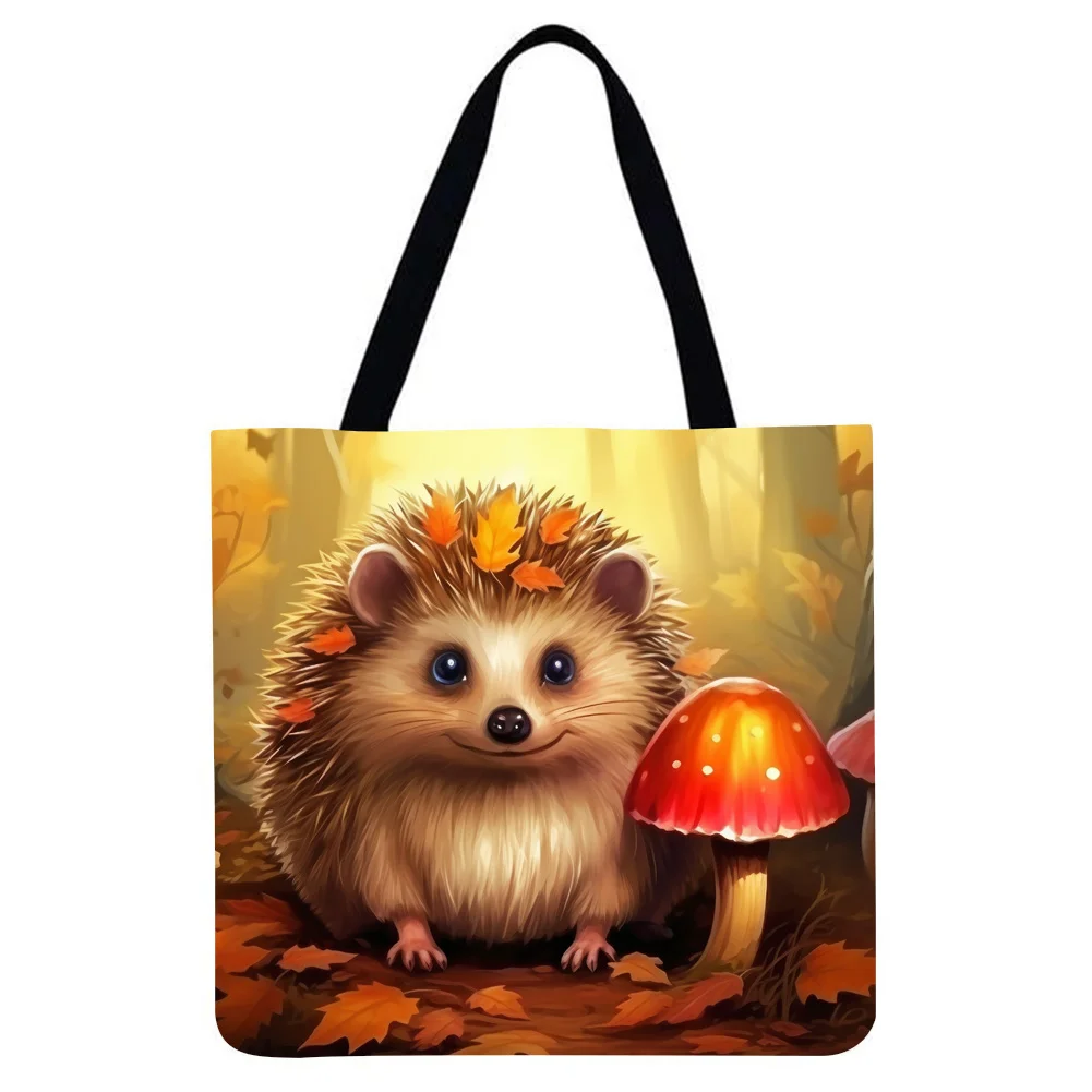 Linen Tote Bag - Mushrooms And Hedgehogs