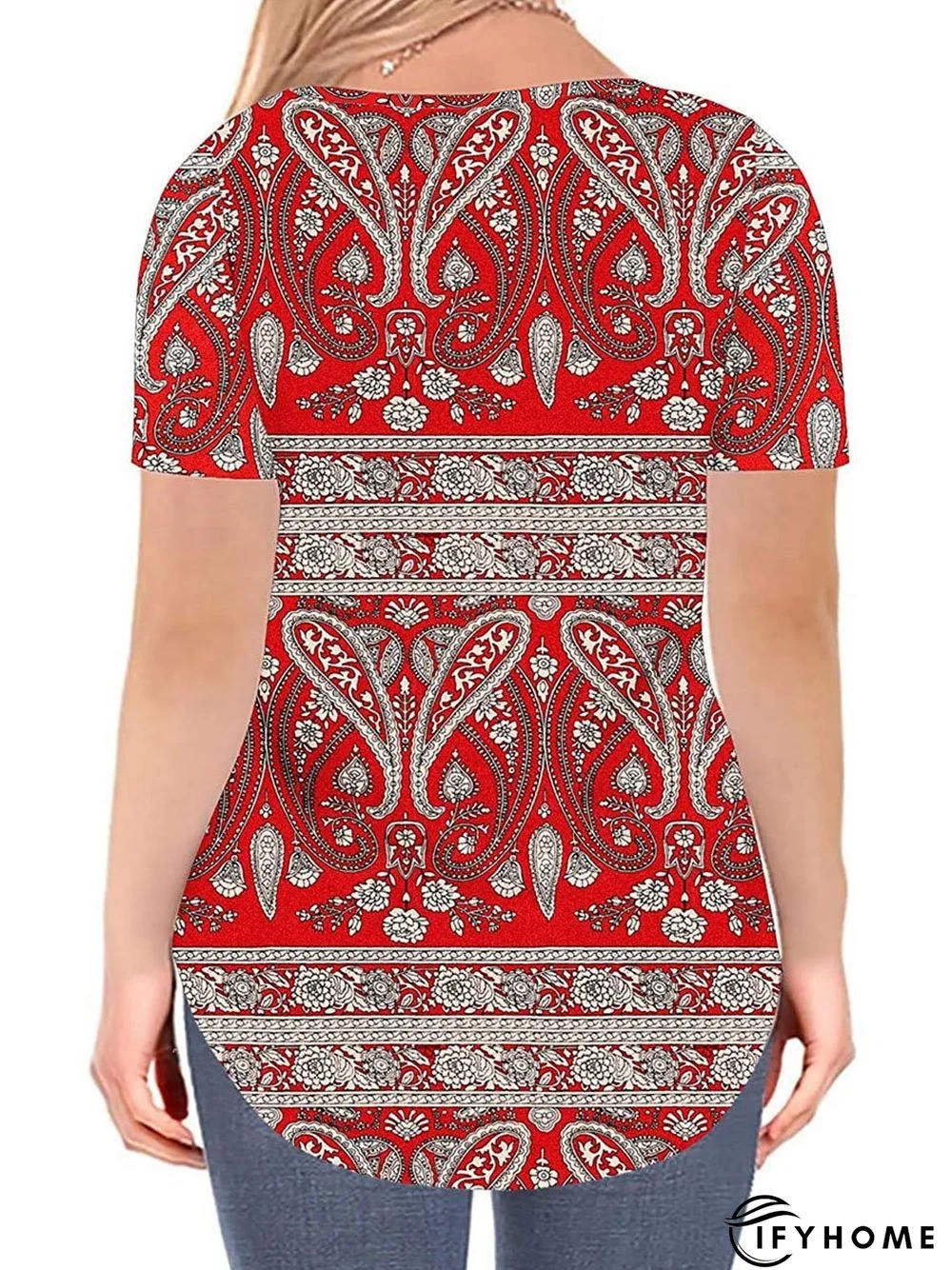 Women's Plus Size Floral Tops V Neck T-Shirts Short Sleeve Casual Tees | IFYHOME