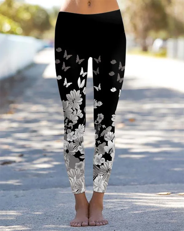 Casual Butterfly Floral Leggings-