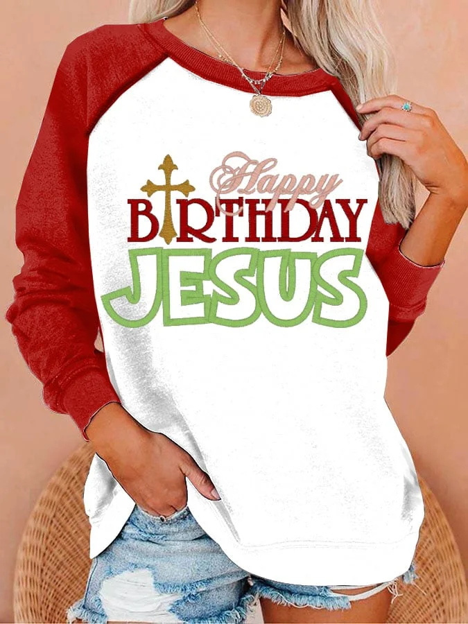 Happy Birthday Jesus Women's Round Neck Printed Long Sleeve Sweatshirt socialshop