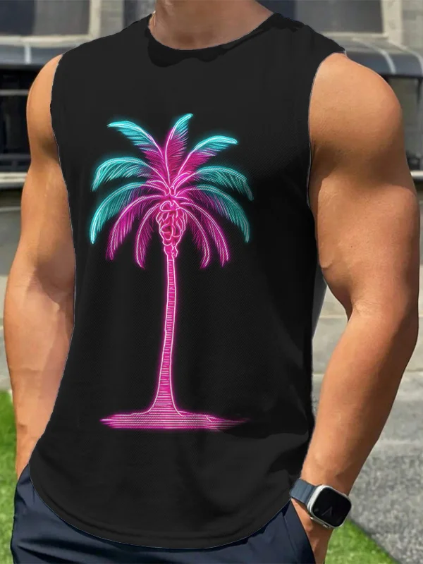 Men's Coconut Tree Graphic Art Print Vacation Tank Top