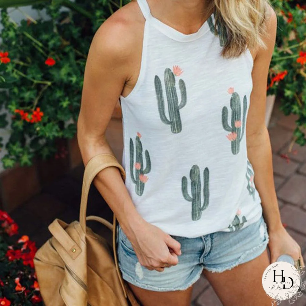 Free Ship Cactus Print High Neck Tank Tees