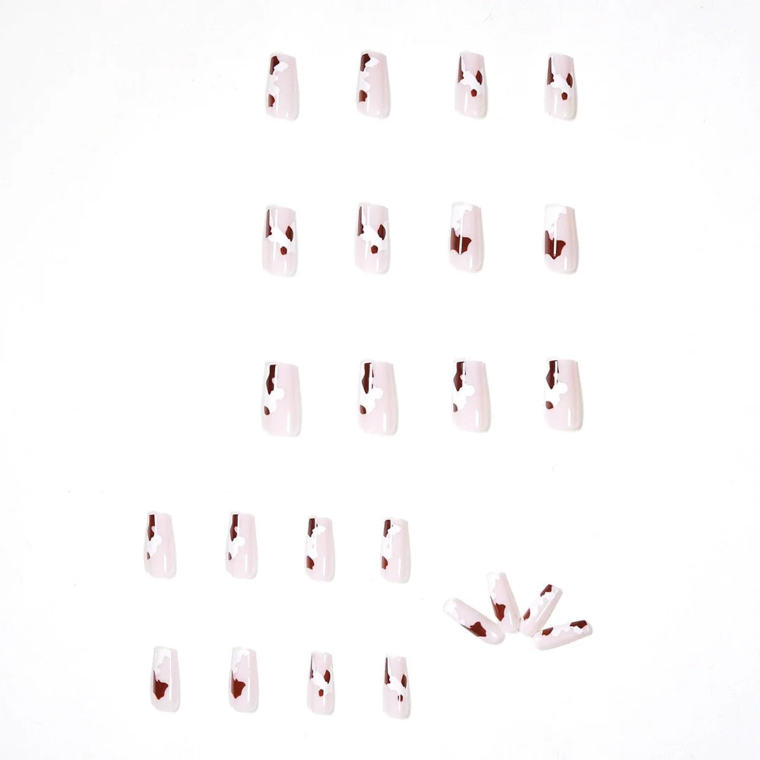 24pcs Cream Coffee Fake Nails Full cover Fake Nails Glue DIY Manicure Nail Art Tools-Nail Inspo