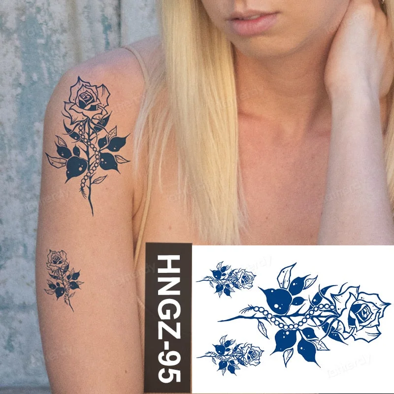 Juice Ink Tattoo Flower Rose Leaf Waterproof Temporary Bird Snake Sexy Body Arm Leg Henna Tattoo Fashion Big Fake Sleeve Sticker