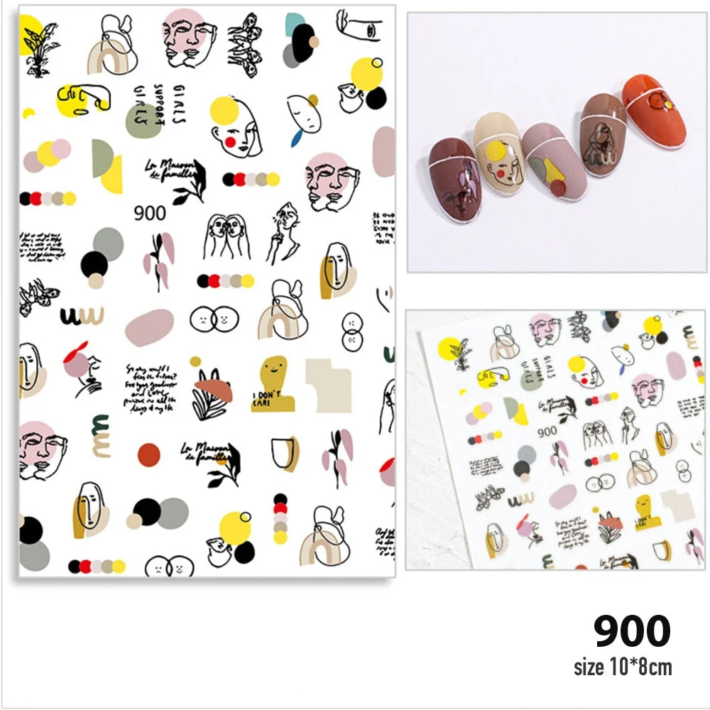 Abstract Image Nail Sticker Abstraction of Characters Nail Sticker 3D Engraved Nail Art Decorations Nail Decals Design