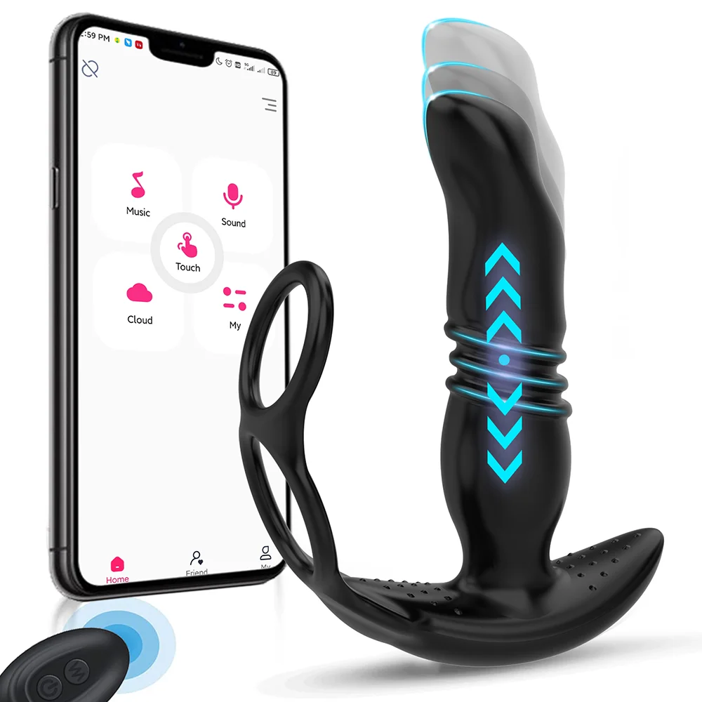 App Controls Telescopic Vibrating Anal Plug With Ring For Men's Prostate Massage - Rose Toy