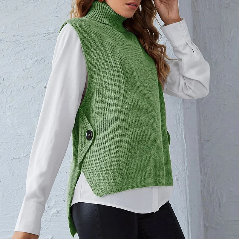 Wongn Wongn Women's Vest Pure Color Knit Turleneck Pullover Sleeveless Sweater Women